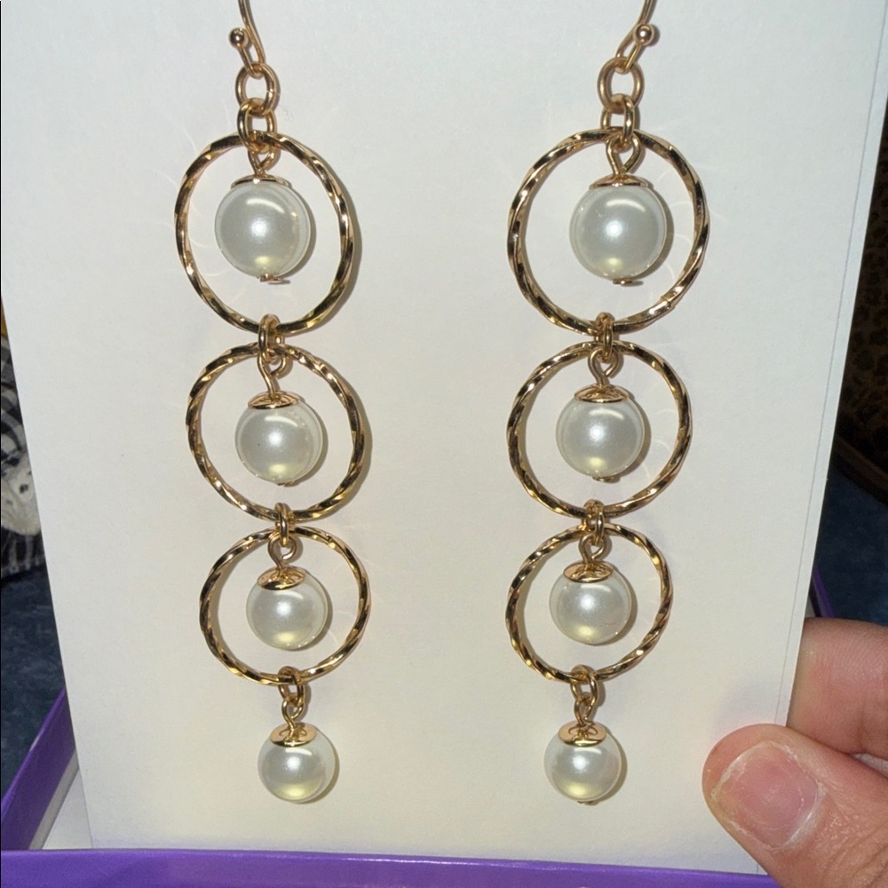 Gold-tone Pearl Drop Circle Earrings - Women Jewelry